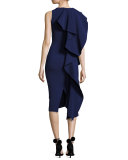 Ceara Sleeveless Ponte Ruffle Sheath Dress, Navy