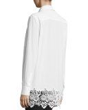 Reese Button-Front Lace-Hem Blouse, Bright White