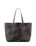 Daily Perforated Leather Tote Bag, Black/Wine