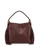 Eloise Fringe Leather Hobo Bag, Bordeaux