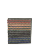 Men's Multi-Striped Woven Leather Fold-Over Card Case, Chocolate