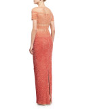 Signature Degrade-Sequined Column Gown, Pink