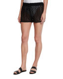 Netting Gathered Crochet Coverup Shorts