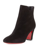 Tiagadaboot Suede 70mm Red Sole Bootie, Black