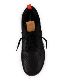 580 Deconstructed Leather-Suede Sneaker, Black/White
