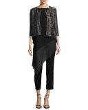 Cady Asymmetric-Hem 3/4-Sleeve Top, Black