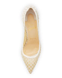 Guni Mesh Spike 100mm Red Sole Pump, Beige/White Ivory