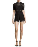 Heidi Lace Short-Sleeve Romper, Black