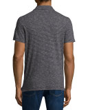 Seersucker-Stripe Short-Sleeve Polo Shirt, Navy