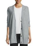 Double-Face Mesh-Panel Wool/Silk Cardigan