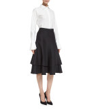 Belted Layered A-Line Skirt, Black