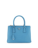 Saffiano Lux Small Double-Zip Tote Bag, Light Blue (Mare)