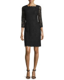 Zarita 3/4-Sleeve Lace Sheath Dress, Black