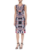 Paisley-Print Split-Neck Sheath Dress