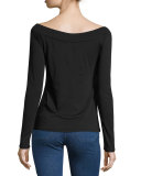 Devon V-Neck Off-the-Shoulder Top, Black