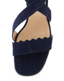 Scalloped Crisscross Flat Sandal, Blue Lagoon