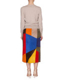 Patchwork Suede A-Line Midi Skirt, Multi Colors
