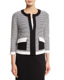 Hooked Cord Knit Zip Jacket, Bianco/Caviar