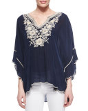 Embroidered Georgette Poncho Tunic