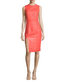 Sleeveless Jewel-Neck Sheath Dress, Coral