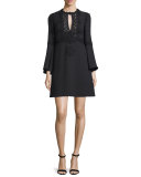 Bell-Sleeve Macrame-Inset Cocktail Dress, Black