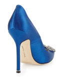 Hangisi Satin 115mm Crystal-Toe Pump, Blue