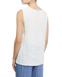 Long Crinkled Linen Tank, White 