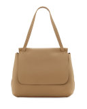 Sidekick Fine-Grain Leather Shoulder Bag, Khaki