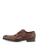 Leather Double-Monk Shoe, Brown 