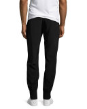Rayon Faille Pull-On Track Pants, Black