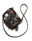17 Varsity-Patch Leather Saddle Bag, Black