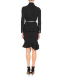 Ruffle-Hem Zip-Front Skirt, Black