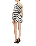 Jagger Striped One-Shoulder Romper, Black/White