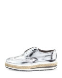 Men's Metallic Leather Brogue Espadrille Creeper, Gray