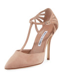 Getta Suede T-Strap 105mm Pump, Creme Caramel