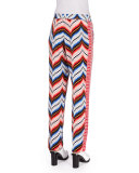 Mixed-Print Straight-Leg Pants, Peach/Multicolor