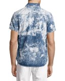 Ryan Bleached Short-Sleeve Denim Western Shirt, Blue