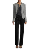 Long-Sleeve Stud-Trim Tweed Jacket, Black/White