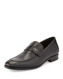 Paros Calfskin Loafer with Double Gancini Side Ornament, Black