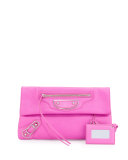 Metallic Edge Lambskin Envelope Clutch Bag, Rose