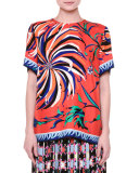 Short-Sleeve Cactus-Print Blouse, Orange