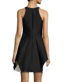 Sleeveless Fit-and-Flare Faille Dress, Black/Chalk