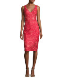 Sleeveless Embroidered Cocktail Dress, Red