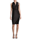 Collared Satin Cocktail Dress, Black