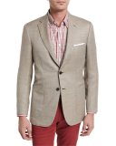 Textured Wool-Silk Two-Button Blazer, Tan