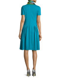 Short-Sleeve Dondi Pleated Dress, Bay