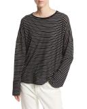 Relaxed Long-Sleeve Crewneck T-Shirt, Black/White Stripes