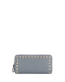 Rockstud Zip-Around Wallet, Light Gray