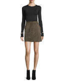 Fitted Slit-Cuff Stretch Jersey Tee, Black