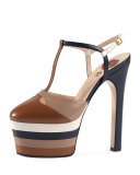 Angel Colorblock Leather Platform Pump, Cuir/Rose/Blue/White
